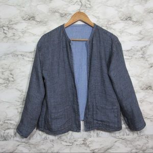 Eileen Fisher 100% Irish Linen Reversible Blazer | Jacket | Blue Size Small